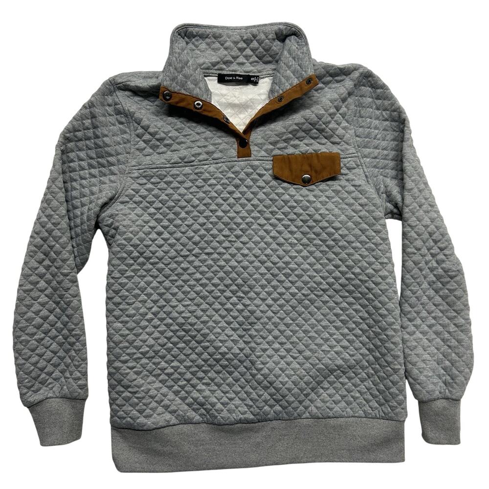 Doe & Rae Sweater, Quilted Pullover Sweatshirt Gray Brown Snap Front Women’s S